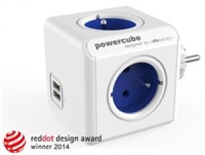 Rozbočovací zásuvka 240V, CEE7 (vidlice) - POWERCUBE, 0.1m, ORIGINAL USB, modrá, POWERCUBE, 4 zásuvky, 2xUSB porty