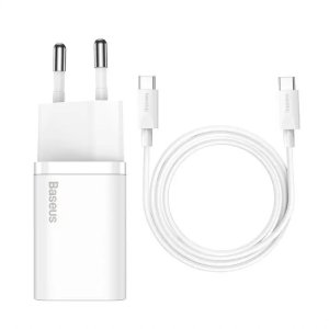 Baseus Super Si rychlonabíječka 1C 25W EU + kabel Type-C/Type-C 3A 1m bílá