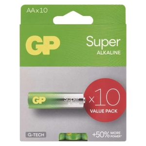 Baterie alkalická, AA (LR6), AA, 1.5V, GP, folie, 10-pack, SUPER