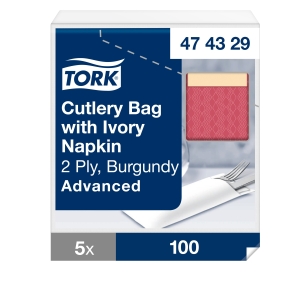 Tork burgundy kapsička na příbory s ubrouskem slonová kost