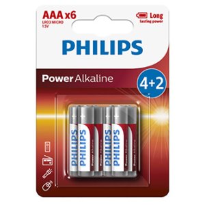 Baterie alkalická, AA (LR6), AA, 1.5V, PHILIPS, blistr, 6-pack, LR6P6BP/10, Power Alkaline, 4+2