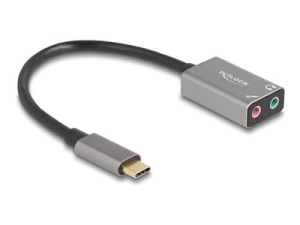 Delock - Adaptér USB-C/jack sluchátek - 24 pin USB-C s piny (male) do mono mini jack, mini-phone stereo 3.5 mm se zdírkami (female) - 14.5 cm - šedá