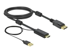 Delock - Kabel video/audio - HDMI, USB (pouze napájení) s piny (male) do DisplayPort s piny (male) - 2 m - trojnásobně stíněný - černá - podporuje 4K