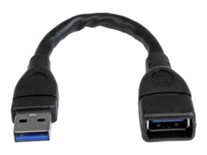 StarTech 6in Short USB 3.0 Extension Adapter Cable (USB-A Male to USB-A Female) - USB 3.1 Gen 1 (5Gbps) Port Saver Cable - Black (USB3EXT6INBK) - Prodlužovací šňůra USB - USB typ A (F) do USB typ A (M) - USB 3.0 - 15.2 cm - lisovaný - černá - pro P/N: 35F