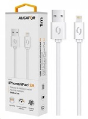 Aligator datový a nabíjecí kabel, konektor Lightning, 2A,1m, bílá